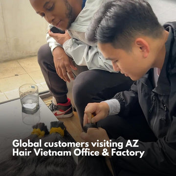 International wholesale buyer visiting AZ Hair Vietnam factory showroom Hanoi