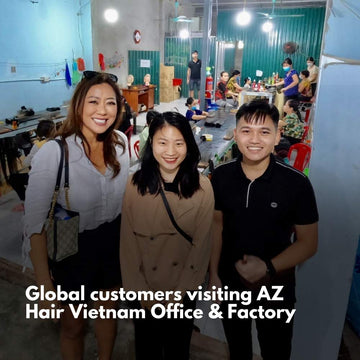 International wholesale buyer visiting AZ Hair Vietnam factory showroom Hanoi