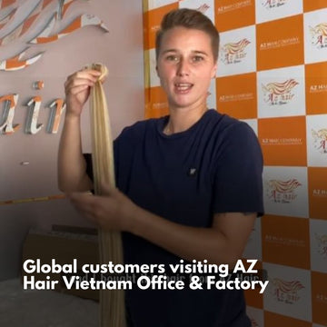 International wholesale buyer visiting AZ Hair Vietnam factory showroom Hanoi