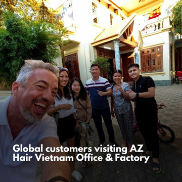 International wholesale buyer visiting AZ Hair Vietnam factory showroom Hanoi