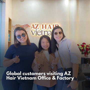 International wholesale buyer visiting AZ Hair Vietnam factory showroom Hanoi