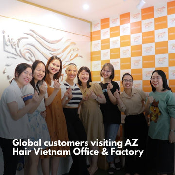 International wholesale buyer visiting AZ Hair Vietnam factory showroom Hanoi