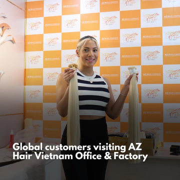 International wholesale buyer visiting AZ Hair Vietnam factory showroom Hanoi