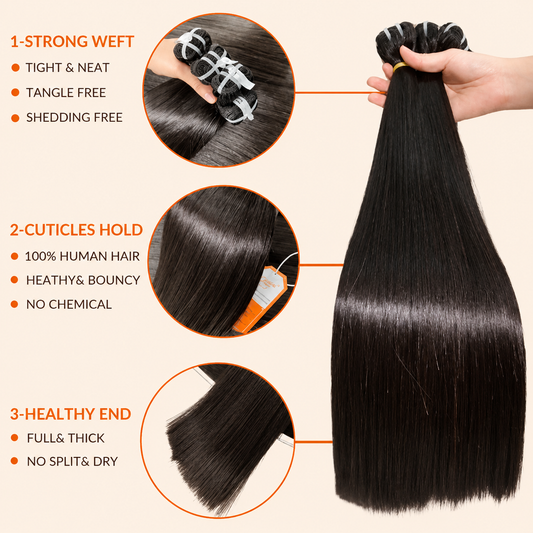 Combo 4 Bundles Bone Straight  - Raw Vietnam Hair | #1B Natural Black