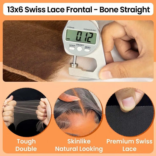 13x6 Swiss Lace Frontal - Bone Straight | #1B Natural Black