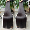 Two long raw Vietnamese bone straight hair bundles in natural black #1B held at full length
